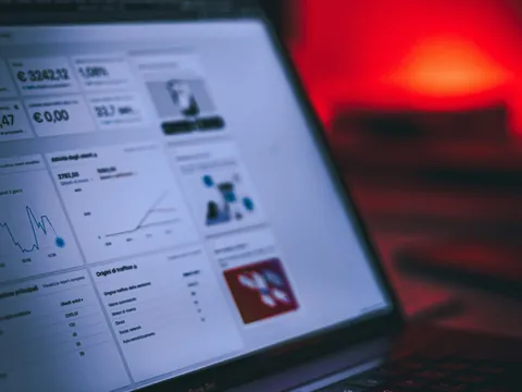 A marketing analytics dashboard on a laptop